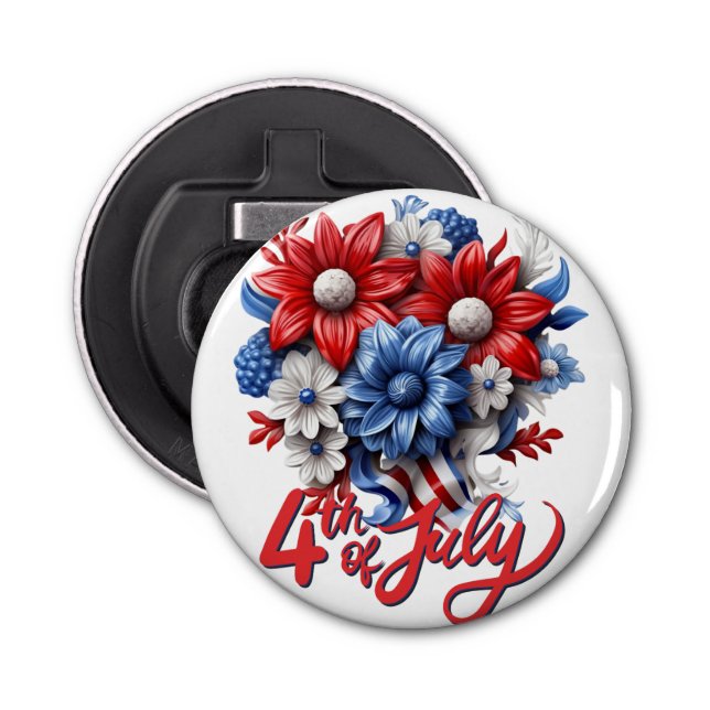 4th of July Flowers in Red White & Blue Patriotic Bottle Opener (Front)
