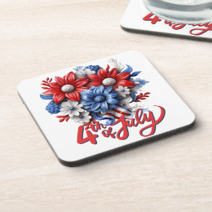 4th of July Flowers in Red White & Blue Patriotic Coaster