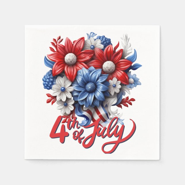4th of July Flowers in Red White & Blue Patriotic Napkin (Front)