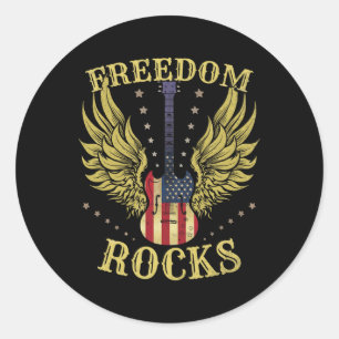 4th Of July Fourth Independence Day Guitar Freedom Classic Round Sticker