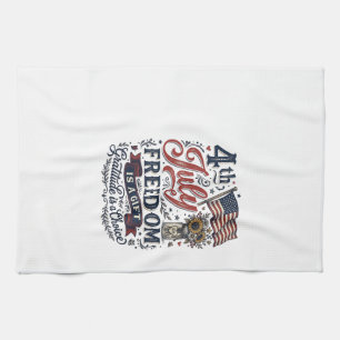4th of July Freedom Gratitude Vintage Shirt Design Kitchen Towel