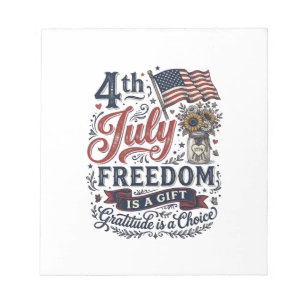 4th of July Freedom Gratitude Vintage Shirt Design Notepad