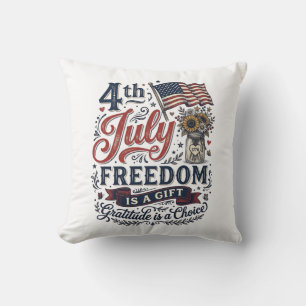 4th of July Freedom Gratitude Vintage Shirt Design Throw Pillow