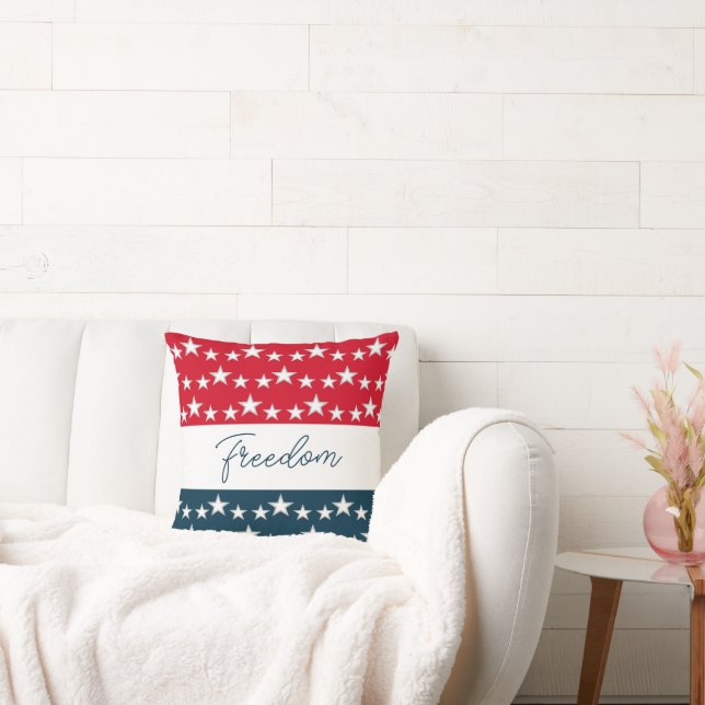 4th Of July Freedom Script Stars And Stripes Throw Pillow (Couch)