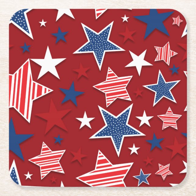 4th of July Fun - Red Square Paper Coaster (Front)