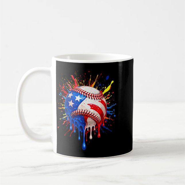 4th Of July Funny Baseball Usa Flag Drip Patriotic Coffee Mug (Left)