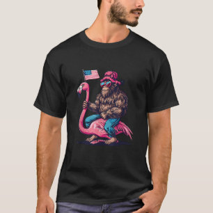 4th Of July Funny Bigfoot Flamingo American Flag U T-Shirt