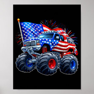 4th of july funny monster truck usa flag patriotic poster
