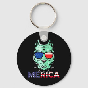 4th of July funny Pitbull Dog Independence day - Keychain