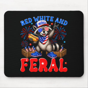 4th Of July Funny Raccoon Red White And Feral Men Mouse Pad