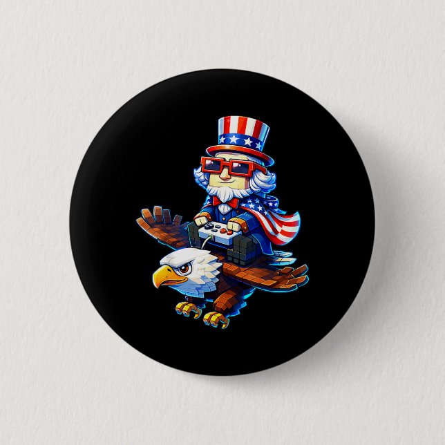 4th of July Gamer Patriotic Uncle Sam Retro Pixel 2 Inch Round Button (Front)