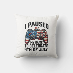 4th of July Gamer Patriotic Video Game Shirt_1 Throw Pillow