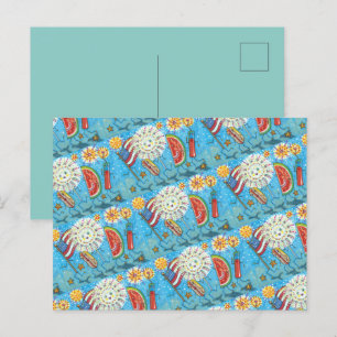 4TH OF JULY GANG, PARADE & FIREWORKS HOLIDAY POSTCARD