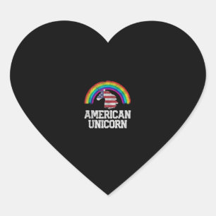 4th of July Gay Pride Unicorn American Flag USA Gi Heart Sticker