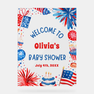 4th Of July Gender Neutral Baby Shower Welcome Acrylic Sign