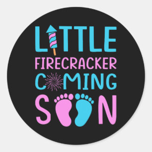 4th Of July Gender Reveal Little Firecracker Comin Classic Round Sticker