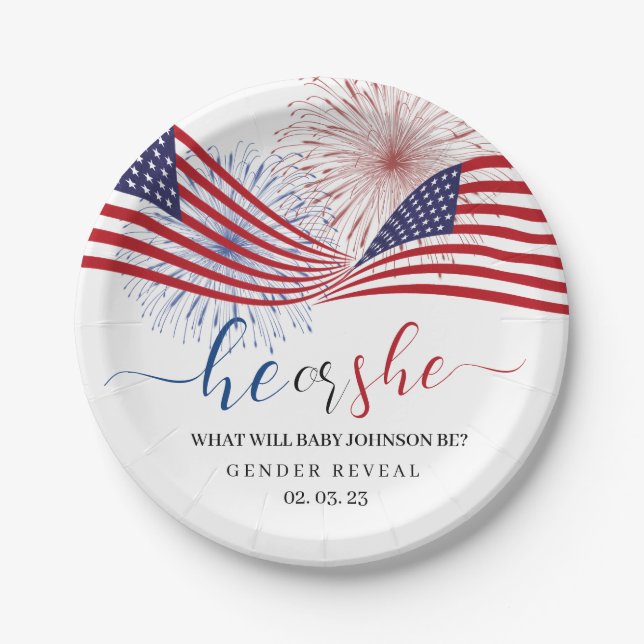 4th of July Gender Reveal. Paper Plate (Front)