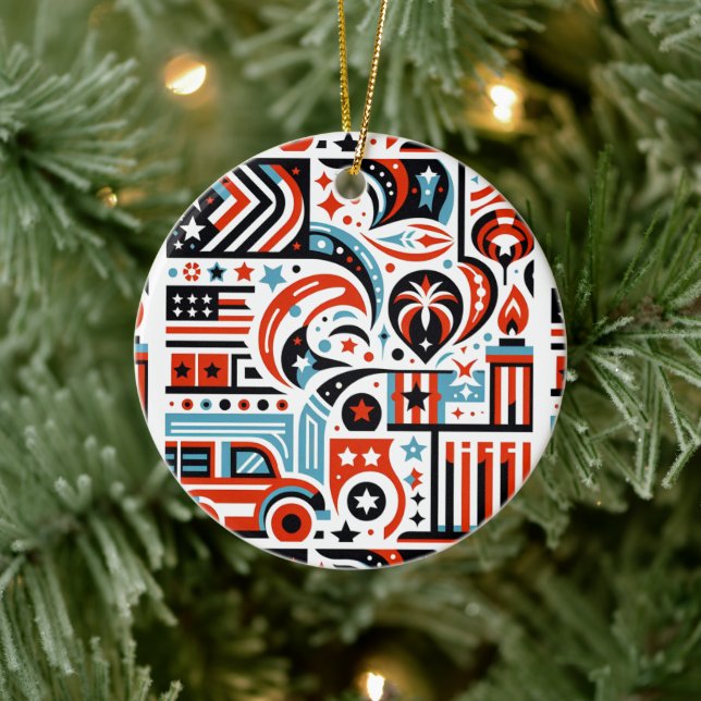 4th of July Generative Pattern Ceramic Ornament (Tree)