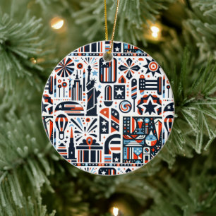4th of July Generative Pattern Ceramic Ornament