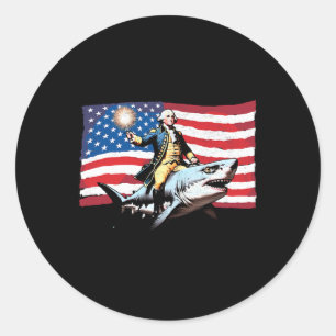 4th Of July George Washington Riding Shark America Classic Round Sticker