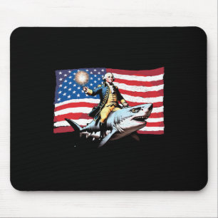 4th Of July George Washington Riding Shark America Mouse Pad