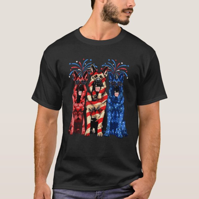 4th Of July German Shepherd American Flag Red Whit T-Shirt (Front)