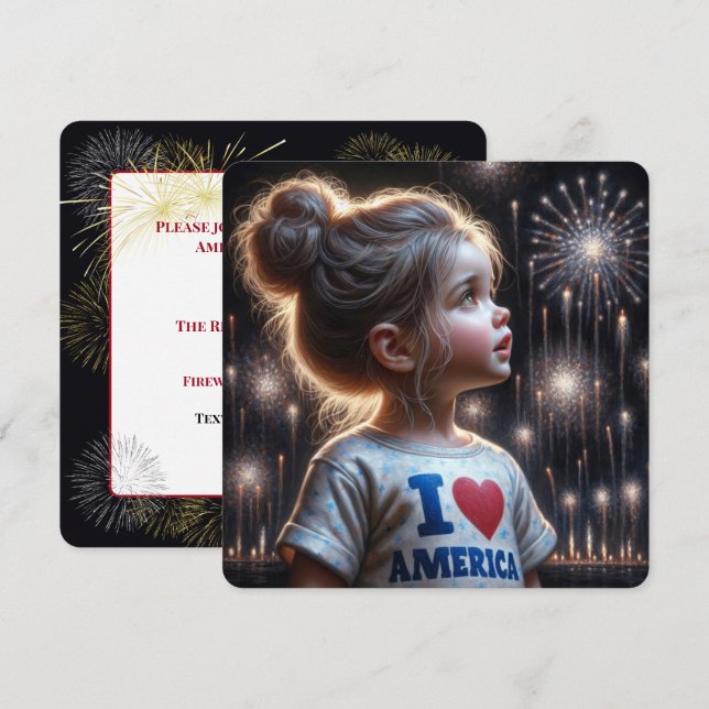 4th Of July Girl Watching Fireworks Party  Invitation (Front/Back)