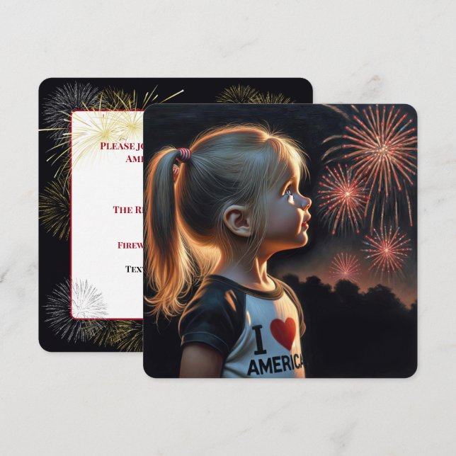 4th Of July Girl Watching Fireworks Party  Invitation (Front/Back)
