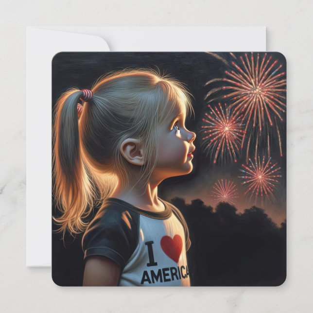 4th Of July Girl Watching Fireworks Party  Invitation (Front)