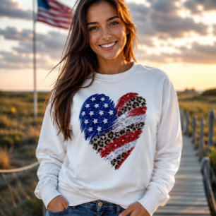 4th of July Glitter Heart Leopard USA Flag Sweatshirt