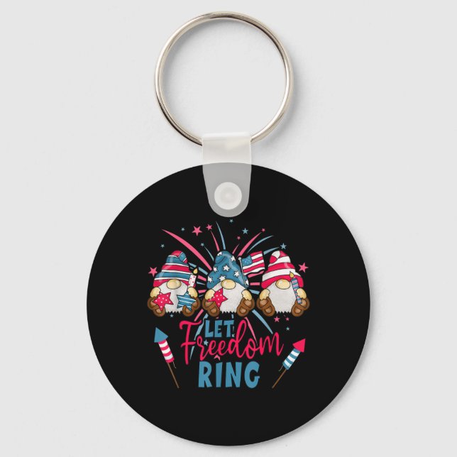4th Of July Gnomes Let Freedom Ring Funny Keychain (Front)