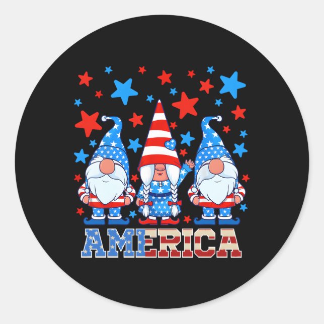 4Th Of July Gnomes Patriotic American Flag Gnome M Classic Round Sticker (Front)