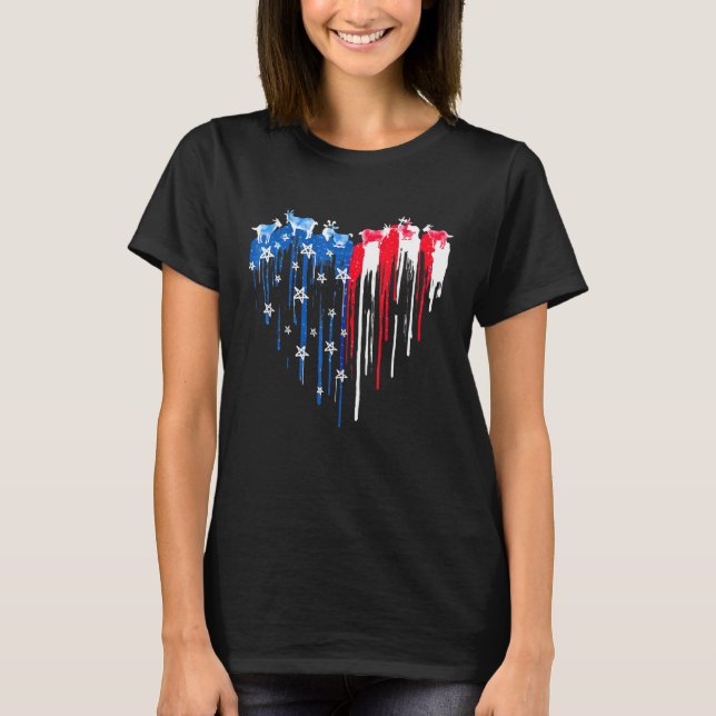 4th Of July Goat Heart American Flag Independence  T-Shirt (Front)
