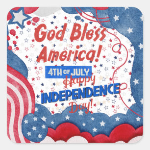 4th of July, God Bless America Square Sticker