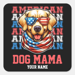 4th of July Golden Retriever Dog Mama Personalized Square Sticker