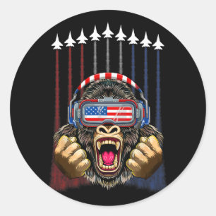 4th Of July Gorilla Lover Usa American Flag Patrio Classic Round Sticker