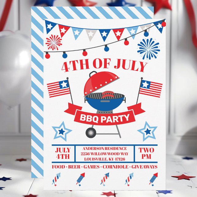 4th Of July Grill Light Blue Barbeque BBQ Party  Invitation (Creator Uploaded)
