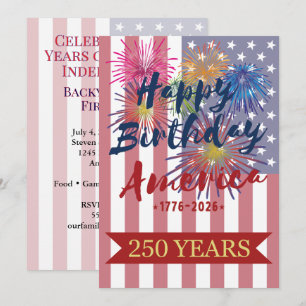 4th of July Happy Birthday America USA 250th Invitation