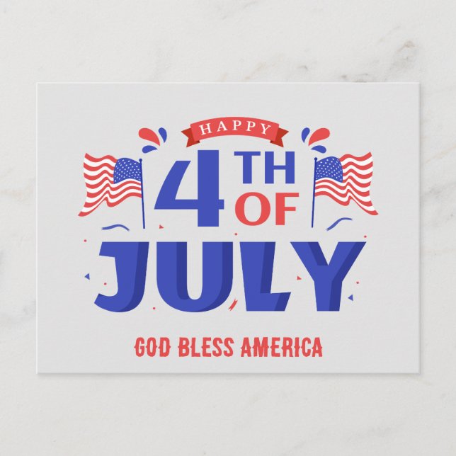 4th of July Happy Independence Day God Bless USA Postcard (Front)