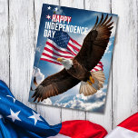 4th of July Happy independence Day Greeting Holiday Postcard<br><div class="desc">4th of July Happy Independence Day Greeting Postcard. A majestic bald eagle soaring with the American flag in the background symbolizes freedom and strength. The greetings at the back,  as desired.</div>