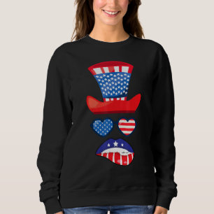 4th Of July Hat Glasses Heart Lips Kis  Vintage Us Sweatshirt
