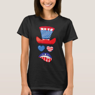 4th Of July Hat Glasses Heart Lips Kis  Vintage Us T-Shirt
