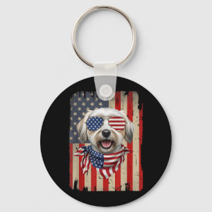 4th of July Havanese Dog AAAmerican Flag USA Keychain