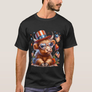 4th Of July Highland Cow Cute American T-Shirt