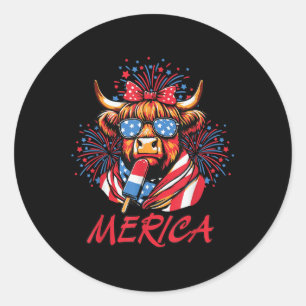 4th Of July Highland Cow Popsicle Firework Usa Ame Classic Round Sticker