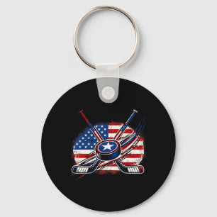 4th Of July Hockey Aamerican Flag Patriotic Ice Keychain