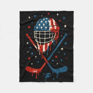 4th Of July Hockey Ice Cream Drip Helmet Sticks Us Fleece Blanket