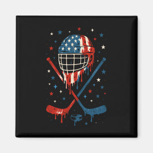 4th Of July Hockey Ice Cream Drip Helmet Sticks Us Magnet
