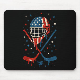 4th Of July Hockey Ice Cream Drip Helmet Sticks Us Mouse Pad