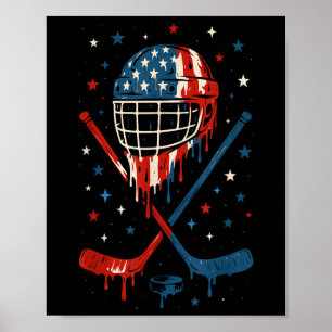 4th Of July Hockey Ice Cream Drip Helmet Sticks Us Poster